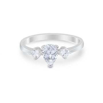 Teardrop Three Stone Wedding Ring Pear Simulated Cubic Zirconia 925 Sterling Silver